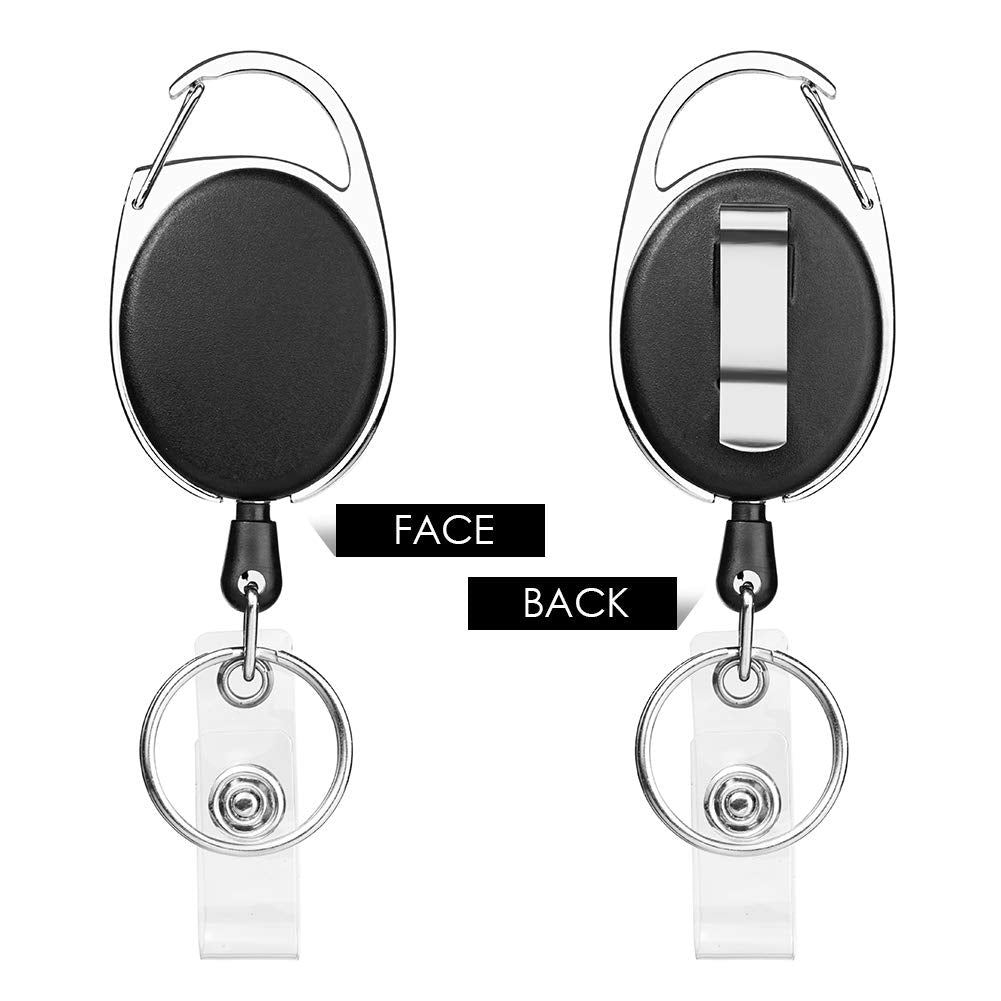 Retractable Badge Holder with Carabiner Reel Clip and Key Ring for ID Card Key Keychain Holders Black 10 Pieces by Moever