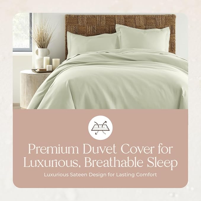 100% Organic Cotton Duvet Cover King Size - Naturally Soft Lightweight & Cooling Duvet Cover Set with Decorative Shams - Premium GOTS Certified 300 Thread Count Sateen Weave (Pastel Green, King)