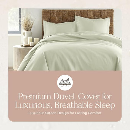 100% Organic Cotton Duvet Cover King Size - Naturally Soft Lightweight & Cooling Duvet Cover Set with Decorative Shams - Premium GOTS Certified 300 Thread Count Sateen Weave (Pastel Green, King)