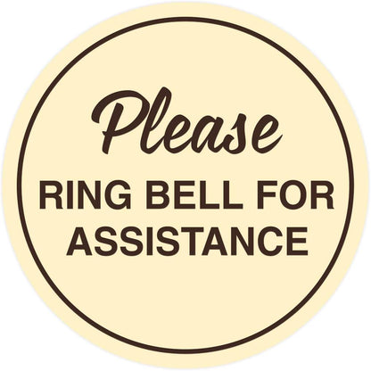 Signs ByLITA Circle Please Ring Bell For Assistance Wall or Door Sign | Easy Installation | Front Desk Reception Sign (Ivory/Dark Brown) - Medium (1 Pack)