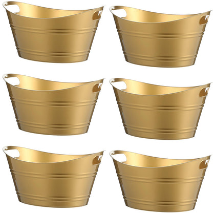 Patelai 6 Pcs Ice Buckets Bulk, Plastic Ice Buckets with Handles, Oval Storage Tub, Large Capacity Drink Tub for Party Bar Wine Beer Champagne Beverage Bottle Cooler(4.5 Liter,Gold)