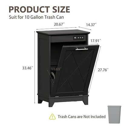 Single Tilt Out Trash Can Cabinet with Negative Ion Odor Control, Hidden 10-Gallon Recycling Cabinet, Dog Proof Garbage Can for Kitchen, Laundry, Dining Room, Black