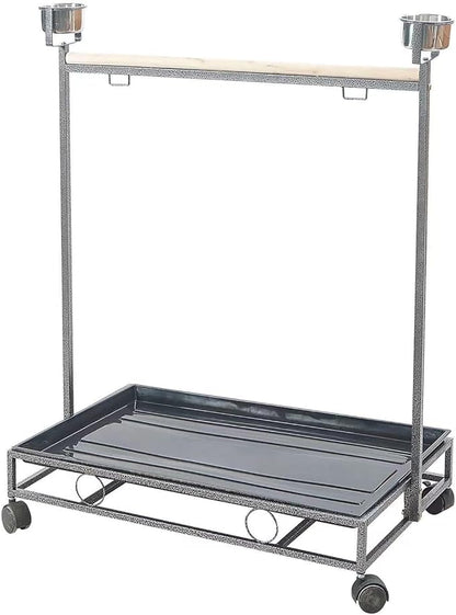 41" Large Amazon Cockatoo Parrot Bird Play Stand Gym Play Ground Rolling Stand. (Silver Black)