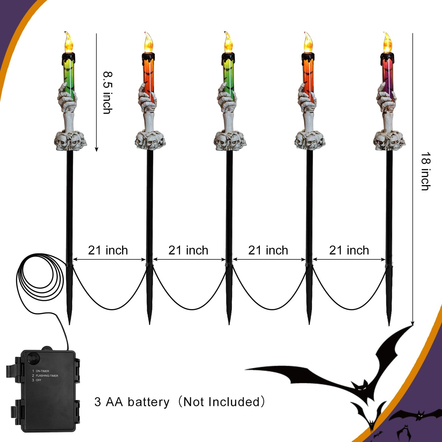 YBB 5 Pack Skeleton Stake Pathway Lights, Ghost Hands Skull Candle Battery Operated Stake Lights for Halloween Outdoor Garden Lawn Yard Landscape Decoration