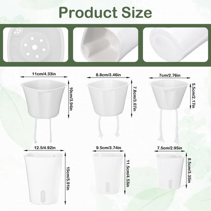 Meyeyaia 18 Pcs Self Watering Pots 3 Sizes Plastic Self Watering Planters Small Flower Plant Pot with Inner White Pot for Indoor House Plants, Flower (3", 4", 5")
