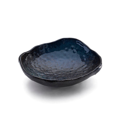 VOMANA Ceramic Decorative Dish, Irregular-Edge Stoneware Centerpiece Dish for Coffee Garden Home Entryway Table, Key Bowl, Fruit Bowl, Handcrafted Gift Decor (10 inch Dark Blue)