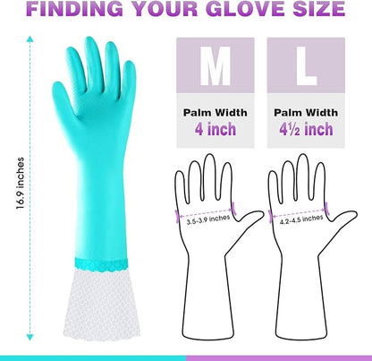Elgood Reusable Long Dishwashing Cleaning Gloves with Latex Free, Long Cuff,Cotton Lining,Kitchen Gloves 2 Pairs,Purple+Blue Large