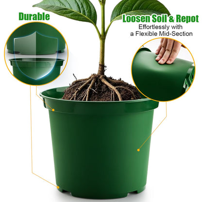 RooTrimmer 3 Gallon Plastic Nursery Pots, 10 Inch Round Plant Pots with Drainage Holes, 10 Pack Planting Pot for Outdoor Indoor Plants, Gardening Gifts for Women, Green