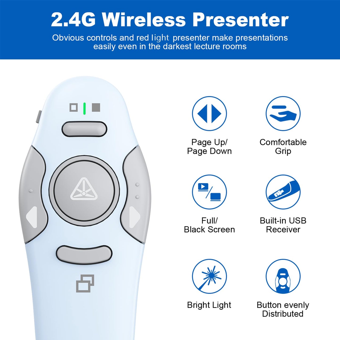 QUI Presenter Clicker USB A&C Bundle | Pen-Shaped White & Remote-Shaped Blue