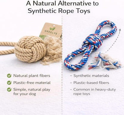 Natural Hemp Rope Dog Toy, Eco-Friendly Tug Toy for Interactive Play & Fetch, Safe Non-Toxic Alternative to Synthetic Rope Toys, Light to Moderate Chewers, Small