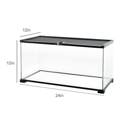 REPTI ZOO Full Glass 15 Gallon Reptile Tank, Medium Reptile Terrarium 24" X 12" X 12" for Gecko Hermit Crab Hognose Snake etc, Top Screen Ventilation & Feeding