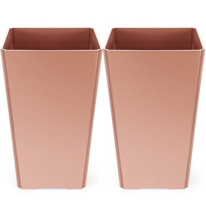 Briwooody Set of 2 15.75 Inch Large Taper Planters Outdoor Indoor Tall Resin Flower Pots with Drainage Holes Modern for Front Door Patio Backyard Plants (Gold Pink)