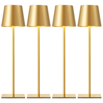 Kakanuo Gold Cordless Rechargeable Table Lamp, 4 Pack Portable Desk Lamp with 5000mAh Battery, Touch Control Stepless Dimming, Wireless Night Light for Dining, Outdoor Camping, Coffee Shop