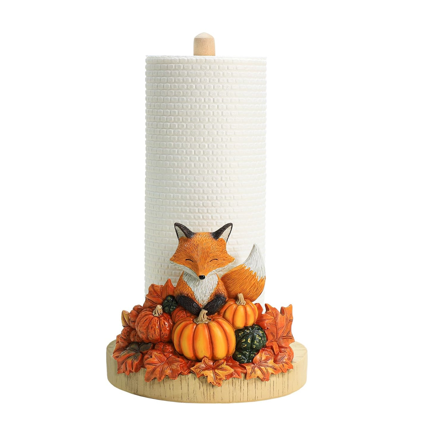 Bicuzat Autumn Maple Leaves Pumpkin Pattern Paper Towel Holder Stand, Resin Fox Crafts Display for Kitchen Countertop, Halloween, Harvest Festival, Cafe, Restaurant