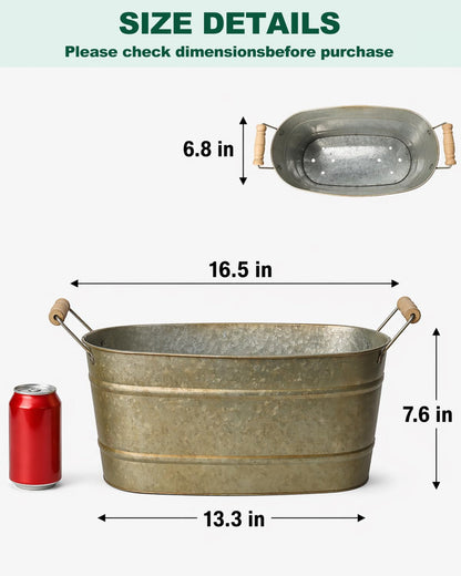 vensovo 15 Inch Galvanized Planters for Outdoor Plants - 3 Pcs Rustic Large Metal Flower Buckets with Drainage & Plug, Farmhouse Style Oval Planter Containers with Handles, Great for Home Decor