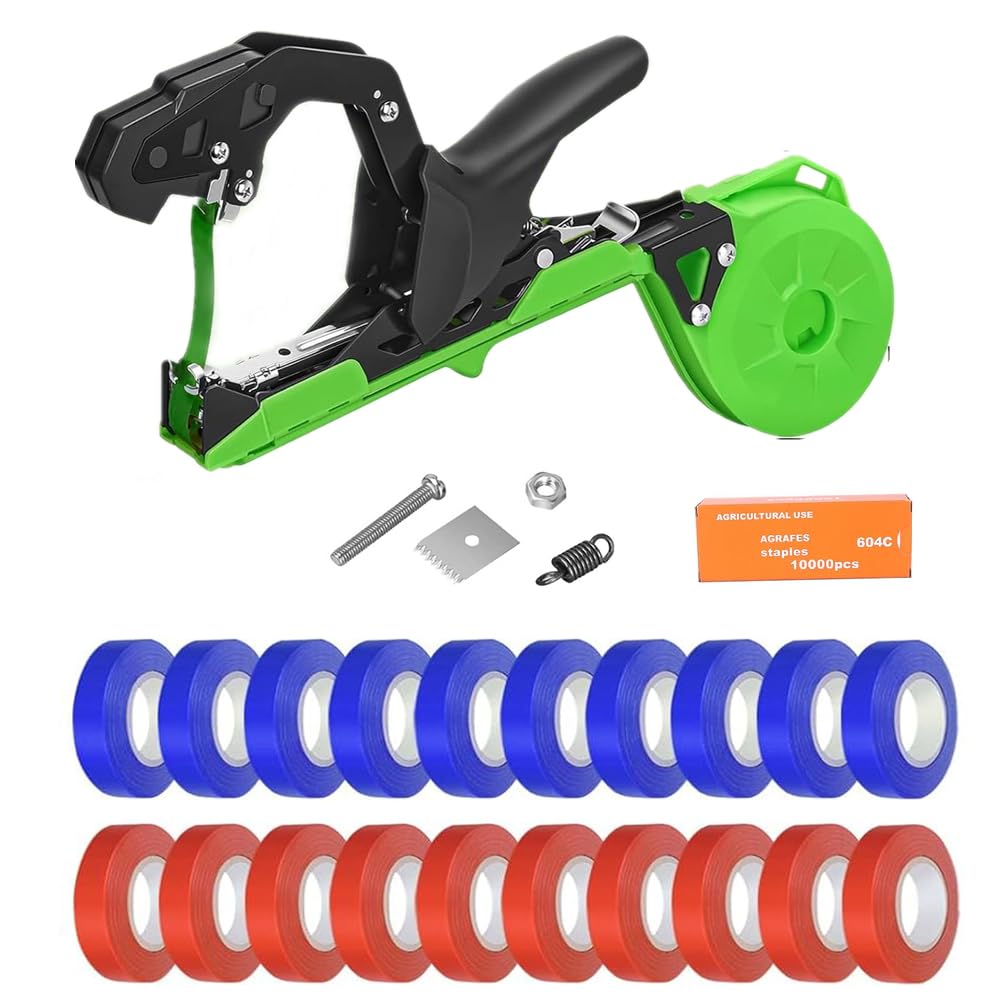 Kongsen Plant Tying Machine Set Vine Tying Machine for Climbing Plants, Tomato, Tomatoes, Vining Vegetables, Flower Planting,Cucumber, 10000pcs Staples 20 Rolls (Green)