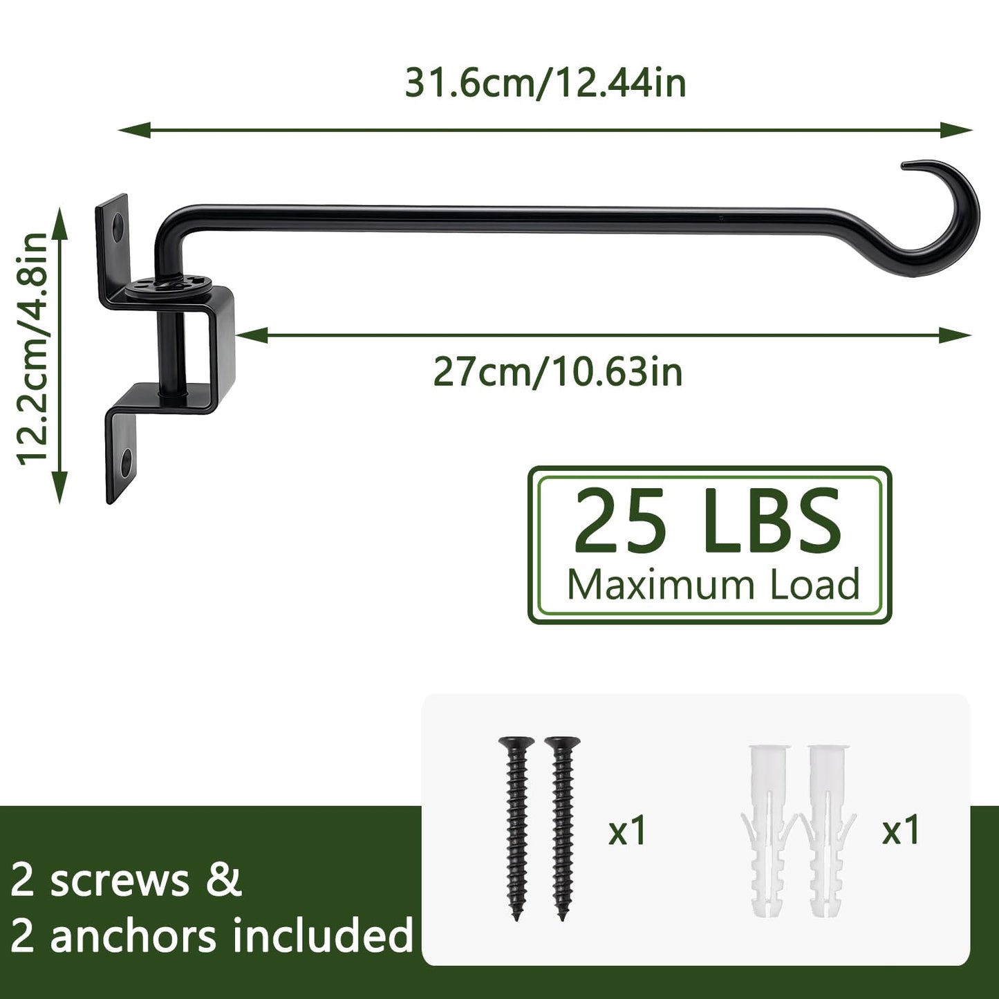 jinsuozhi 12 Inch Metal Hanging Plant Holder, 2 Pack Swivel Plant Hangers Outdoor Heavy Duty, Plant Wall Hanger, Plant Hanger Bracket, Outside Plant Hook for Hanging Flower Baskets, Black