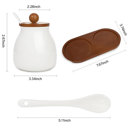 Sailench Ceramic Sugar Bowl Set of 2, Sugar Bowl with Lid and Spoon,Sugar Jar Container Set for Coffee Bar Kitchen Home (2, White)