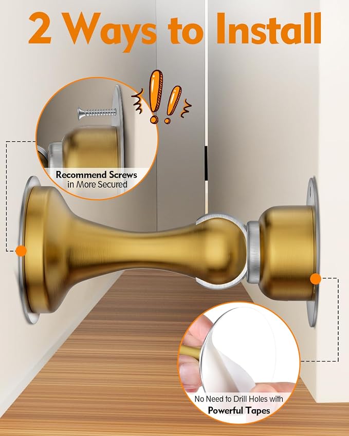 Door Stoppers Magnetic Door Catch, Stainless Steel Magnetic Door Stop 1 Pack, Double-Sided Adhesive Tape, No Drilling, Screws for Stronger Mount, Holder Your Door Open for Wide Doors