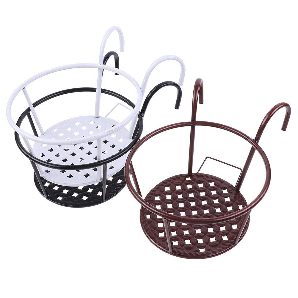 Hanging Railing Planters Baskets Art Hanging Flower Stands Balcony Flower Pot Holders Plant Iron Racks Fence Metal Potted Stand Mounted Balcony Round Plant Basket Shelf Container Box,Garden Steel Pots