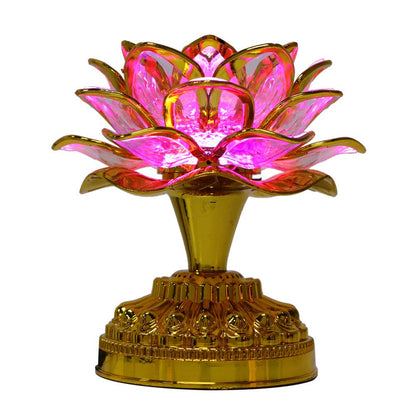 Zerodis 110-240V LED Lotus Flower Lamp - 7 Color Crystal Buddha Lamp with Golden Finish, 36 Songs & US Plug