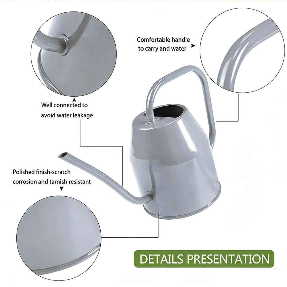 35 oz/1000 ml Metal Indoor Small Watering Can with Long Spout for House Plants Decorative, 12 oz/360 ml Glass Plant Mister Spray Bottle for Bonsai Garden Flowers (Grey)