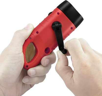 Simpeak 2-Pack Hand Crank Solar Powered LED Flashlight, Emergency Survival Flashlight with Dynamo Carbiner for Outdoor Sports, Red