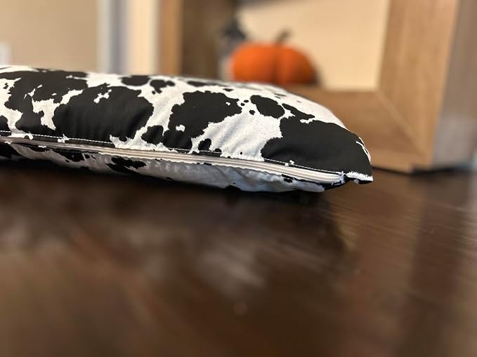 Natural Cotton Canvas Dog Bed – Raw Cotton Filled Pet Cushion Insert, Breathable Eco-Friendly Dog Mattress, Durable Washable Cover with Zipper (Cow Print Black White, Small 36"x22"x3")