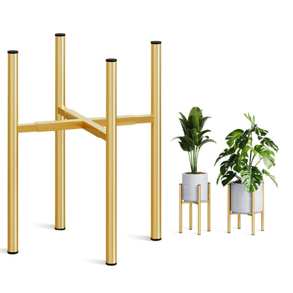 Rioneta Adjustable Metal Plant Stand Indoor, 8 to 14 Inch Pots Mid Century Modern Outdoor Planter Holder,Heavy Duty 160 LB Load, Corner Floor Small Stand for Home Garden Decor Golden