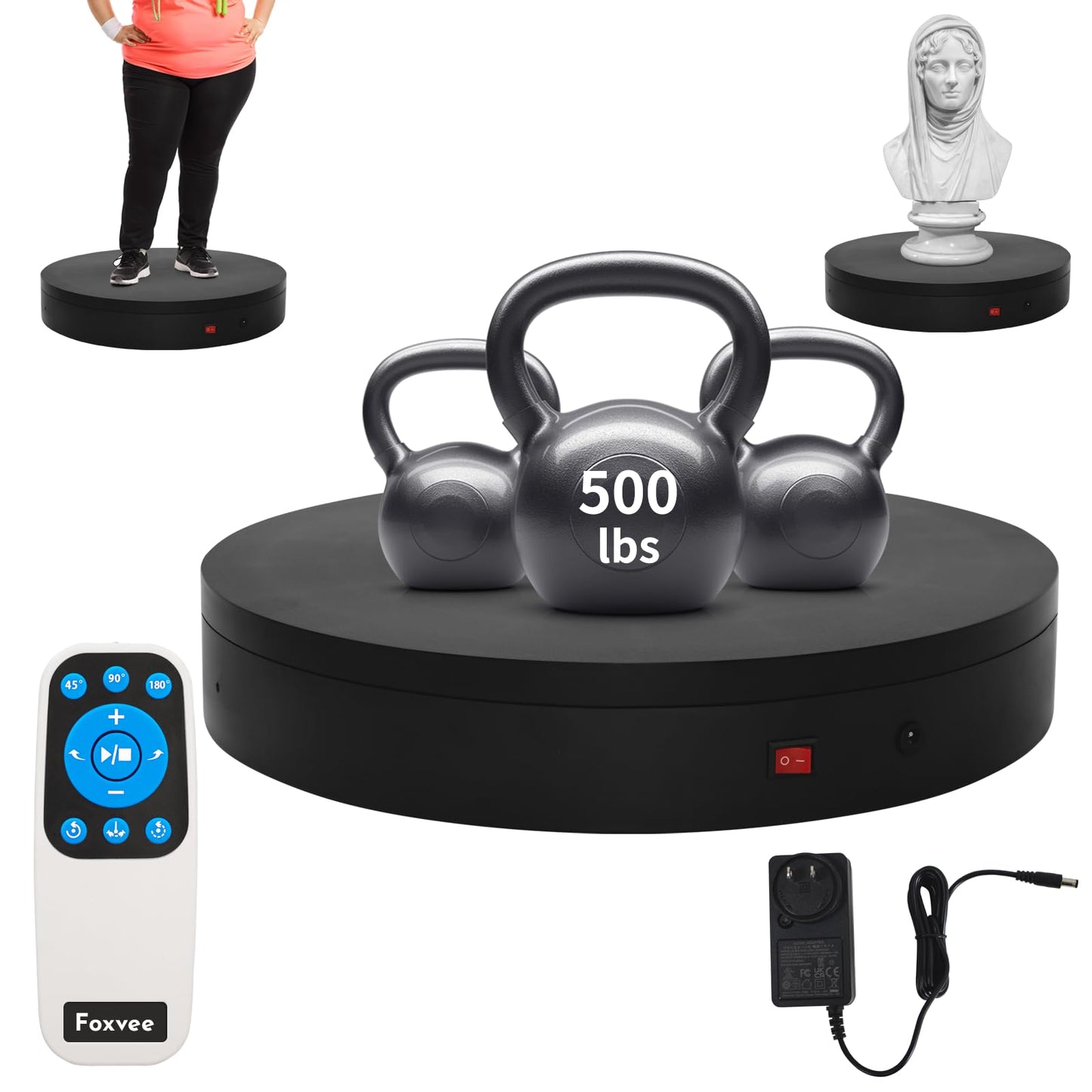 Foxvee Remote-Controlled Motorized Turntable,Heavy Duty Motorized Rotating Display Stand,Speed-Adjustable Rotating Platform,Multi-Mode Photography Turntable for 3D Scan,Showcase(15.8in/Black)