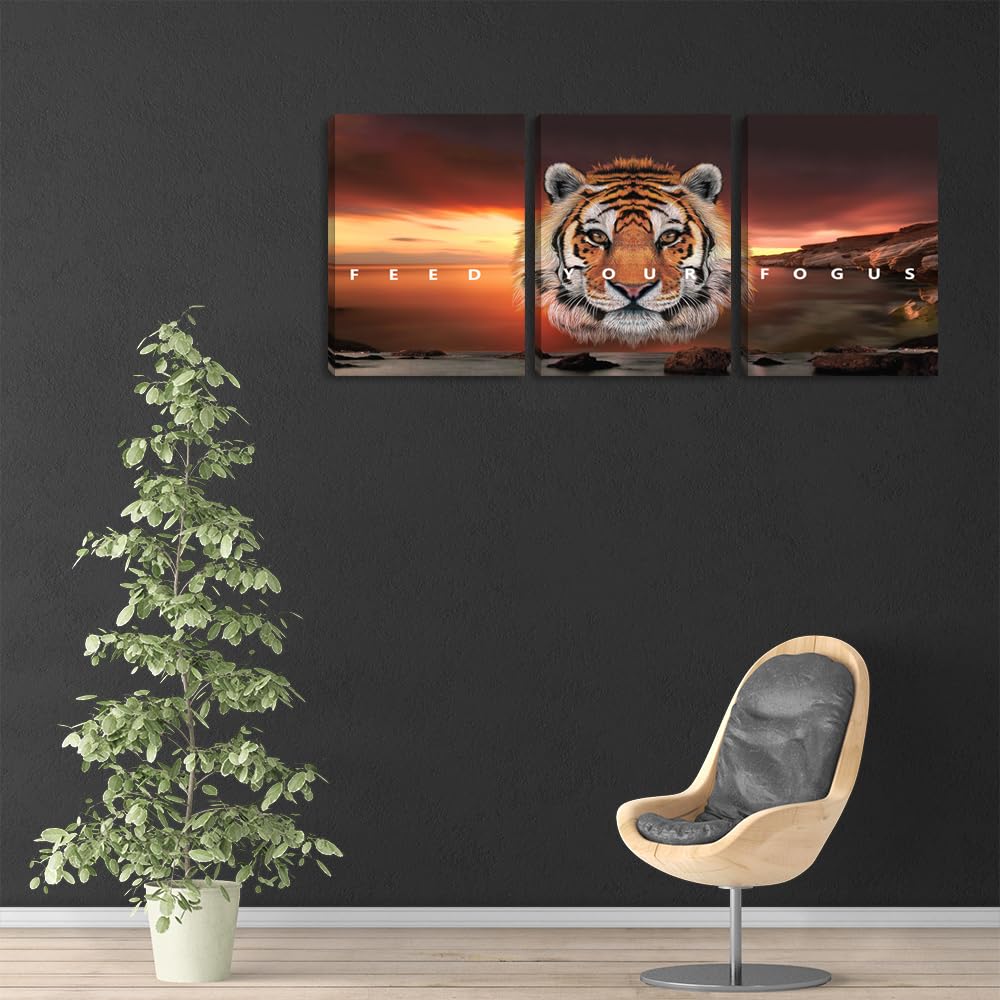 Motivational Wall Art Canvas Posters Prints 3 Pieces Yellow Tiger Wall Art Inspirational Entrepreneur Quote Office Wall Decor Canvas Art Motivation Painting Artwork Office Decoration(36''Wx 16''H)