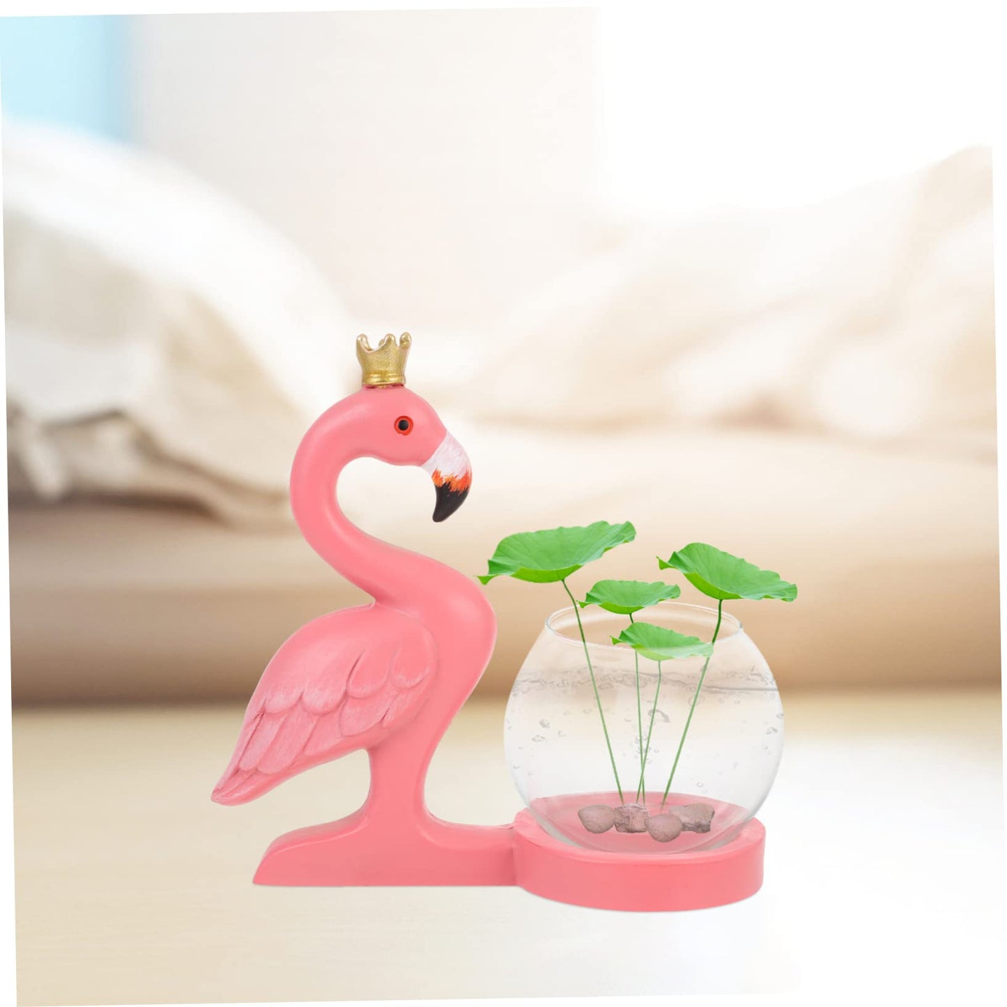 Healifty Creative Flamingo Statue Hydroponic Vase for Desktop Plant Terrarium Glass Centerpiece Vase for Home Office Decoration Elegant Shelf and Bedside Display