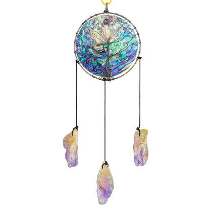 rockcloud Abalone Shell Tree of Life Christmas Ornament with Titanium Coated Crystals Points Pendant Hanging Tree Ornament for Window Wedding Home Decor, Yellow & Purple