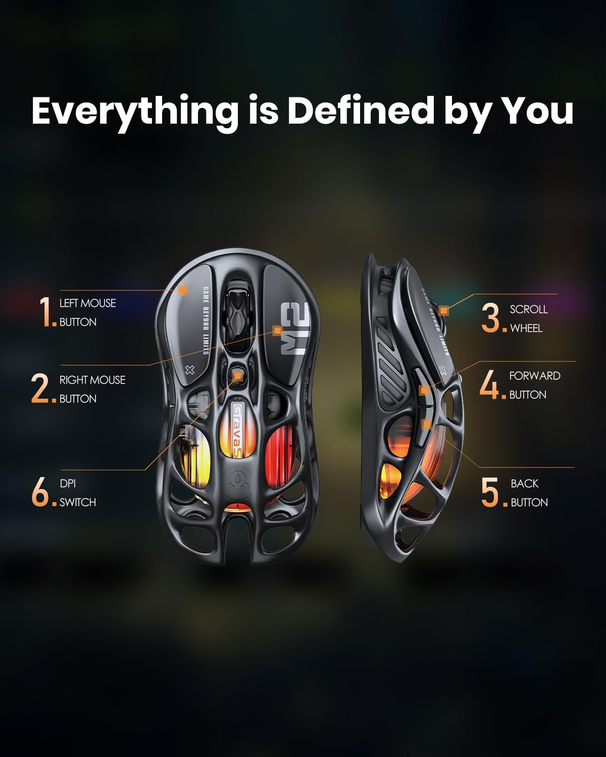 GravaStar Mercury M2 Wireless Gaming Mouse with 26,000 DPI, PAW3395DM Sensor -79g Lightweight Hollowed-Out Design -5 Programmable Buttons -5 Dynamic Lightsync RGB