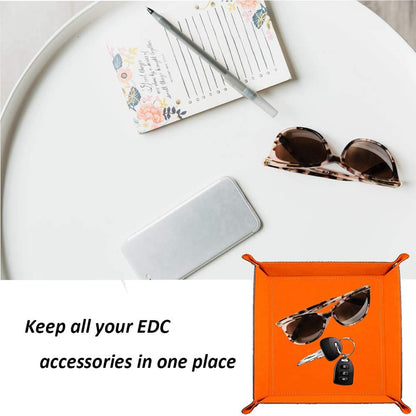 siduater Valet Tray Desktop Storage Organizer – Vegan Leather Catchall Bedside Vanity Tray Nightstand Caddy Holder for Remote Controller, Watch, Keys, Phone, Wallet, Coin, Jewelry (Orange/Black)