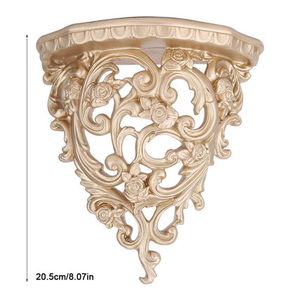 Floating Wall Shelf, Resin Floating Wall Shelf European Hollow Wall Shelf Display Wall Organizer Retro Flower Carving Art Wall Hanging Storage Rack Baroque Style Ornament for Flower Pot Stand