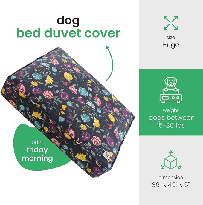 Molly Mutt Friday Morning Dog Bed Duvet Cover, GOTS-Certified 100% Organic Cotton Canvas Cover for Dog, Puppy, or Cat Bed, Durable, Washable, and Free of Harmful Chemicals, Huge, 36"x45"x5"