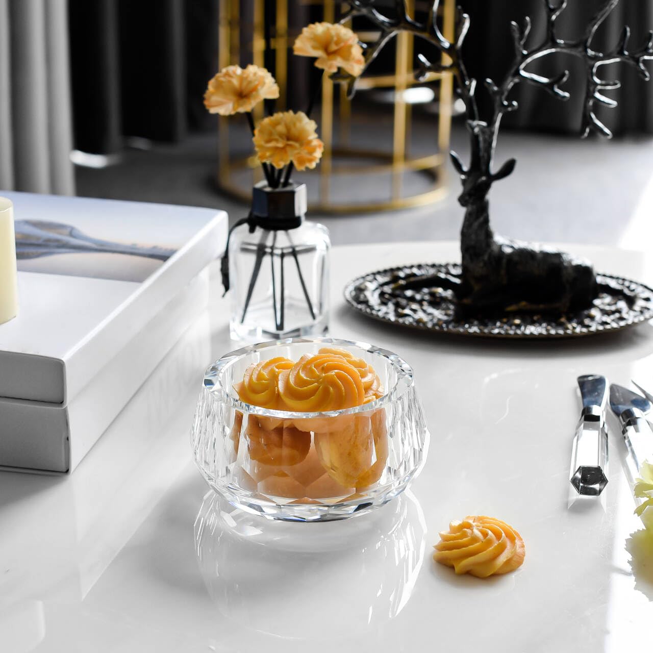 Marvala Crystal Jewelry Box Storage Jar, Candy Dish Tiny Hand-Cut Small Decorative Bowl, Diamond-Cut Luxury Cosmetic Organizer for Vanity, Bathroom, Kitchen Decor