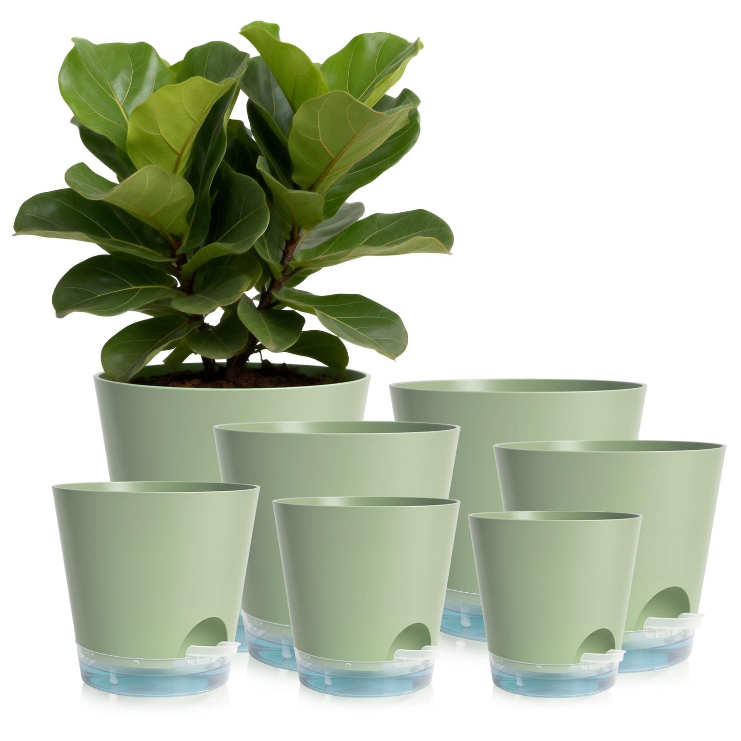 GARDIFE 2026 Upgraded Self Watering Plant Pots with Drainage Hole, 8/7/6.5/6/5.5/5/4 Inch Flower Planting Containers for House Plants, African Violet, Flowers, Cactus (Green, 8+7+6.5+6+5.5+5+4 inch)