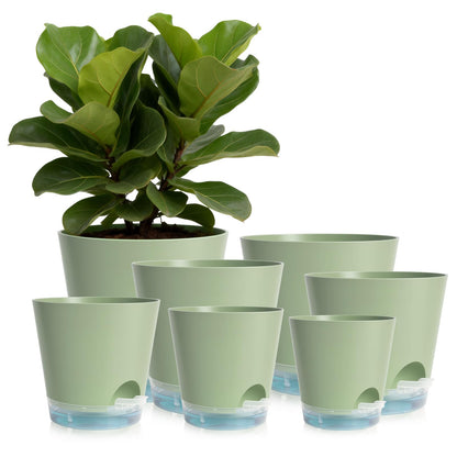 GARDIFE 2026 Upgraded Self Watering Plant Pots with Drainage Hole, 8/7/6.5/6/5.5/5/4 Inch Flower Planting Containers for House Plants, African Violet, Flowers, Cactus (Green, 8+7+6.5+6+5.5+5+4 inch)