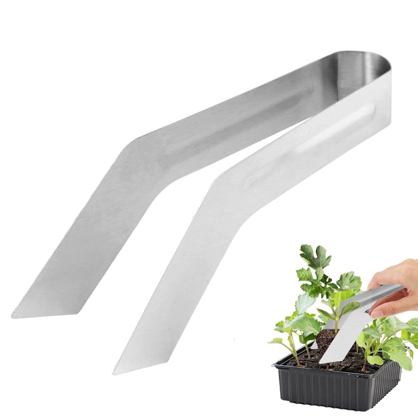 Fabater Seedling Transplant Tongs, 7.1 Inch Stainless Steel Seedling Starters Remove Tongs, Seedling Transplanting Tool, Gardening Plants Transplant Tongs Easily Reduces Root Damage (S)