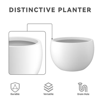 Kante 11.8" Dia Round Concrete Planter, Outdoor/Indoor Large Bowl Plant Pots with Drainage Hole and Rubber Plug for Garden Patio Balcony Home, Pure White