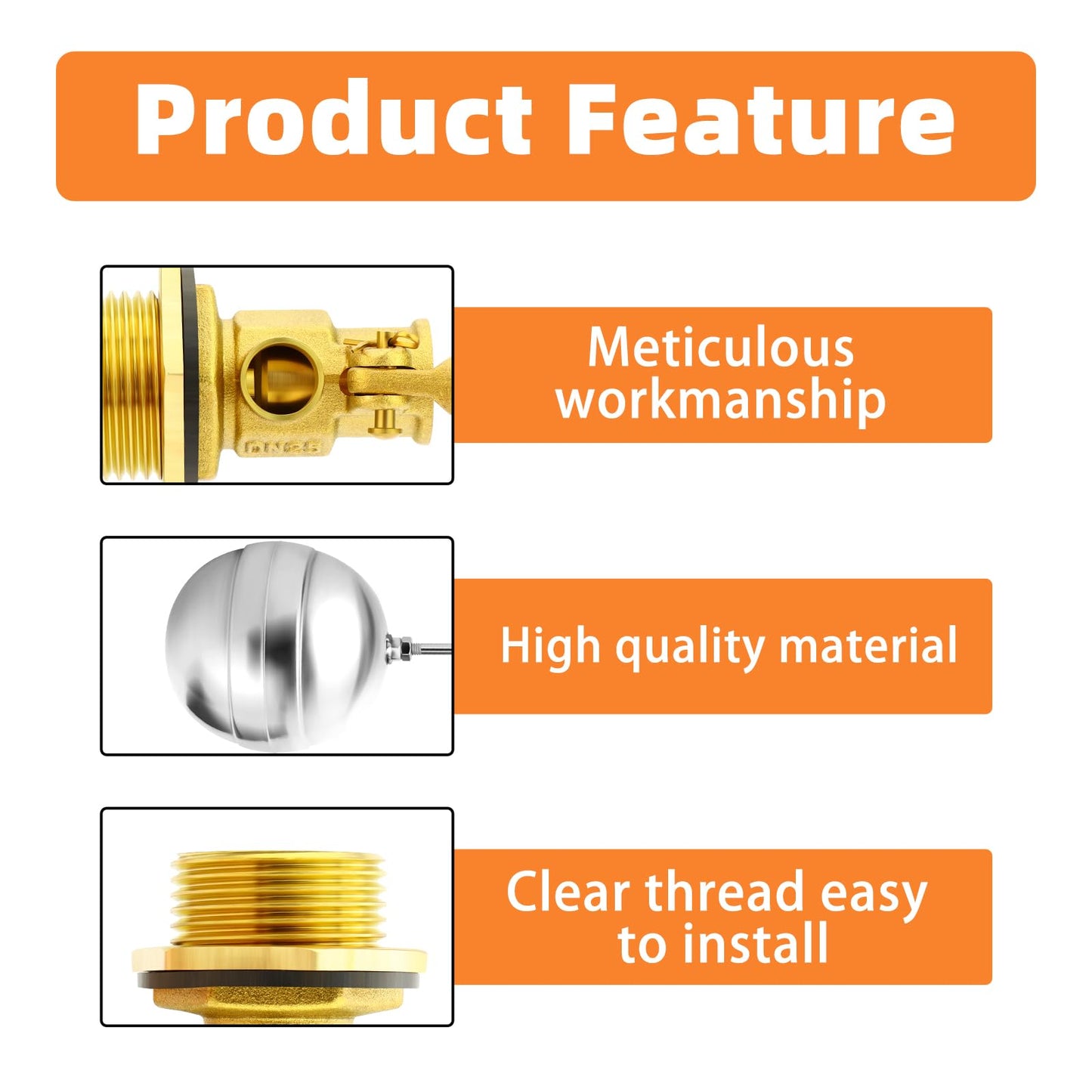 GASHER 1PCS 1" 304 Stainless Steel Float Ball Valve with 1"G Female x 1"NPT Male Adapter, DN25 Adjustable Water Tank Float Ball Valve for Stock Tank Pool Water Level Control