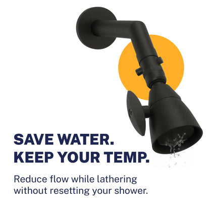 HammerHead Showers Solid Metal Shower Head Shutoff Valve, Brass Valve Reduces Flow to a Trickle, Universal Shower Shutoff, Plumbing Code Compliant, Matte Black