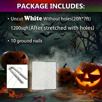 wymulot 1200 Sqft （After Streched with Holes） Uncut Giant Spider Web Halloween Decorations Outdoor with 10 Ground Nails Stretchy Beef Cloth Netting Cut-Your-Own Flexible Elastic for Yard Party Decor