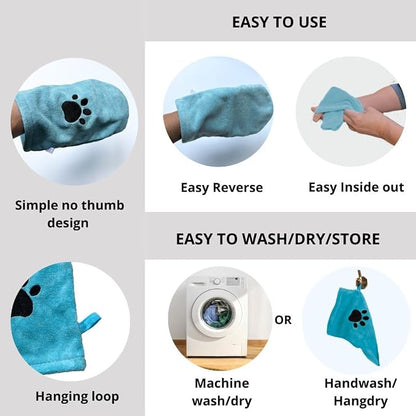 Penny & Niko Microfiber Pet Towel Mitts - Paw Cleaning and Drying Mitts/Gloves for Dogs and Cats (Sky Blue, Standard - 2 Pack)