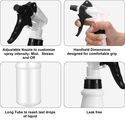 Eccliy 12 Pcs 16 Oz Plastic Spray Bottle, Adjustable Empty Reusable Sprayer for Cleaning, Planting, Water, Bathroom and Kitchen, BBQ, Commercial and Residential (Original,Black&white)