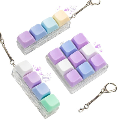 3 Pcs Keyboard Fidget Toy, Purple Loud Fidget Keyboard Keychain 4-in-1 Keyboard Clicker Fidget Toy Stress Relief, 9Key Fidget Clicker Toys for Anxiety Decompression, Purple