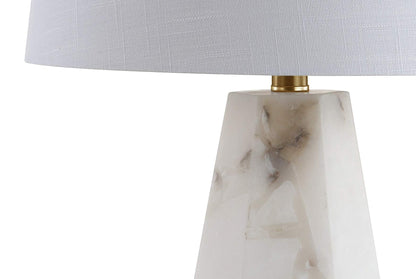 JONATHAN Y 25.5" Natural Alabaster/Brass Gold Modern Table Lamp for Bedroom, White Linen Shade, Contemporary Bedside Nightstand Lamp for Living Room, LED Bulb Included JYL6205A