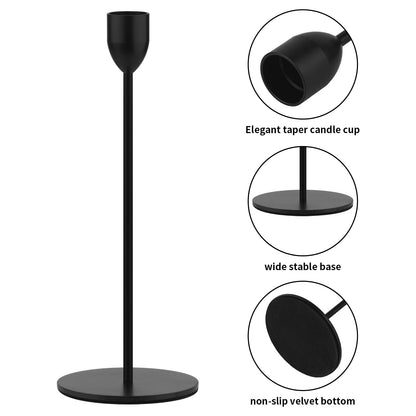 Ohtomber Black Taper Candle Holder - 6PCS Candlestick Holders, Candlesticks Centerpiece Wedding Table Decor, Fit Pillar 3/4" Thick Tapered & Led Candles
